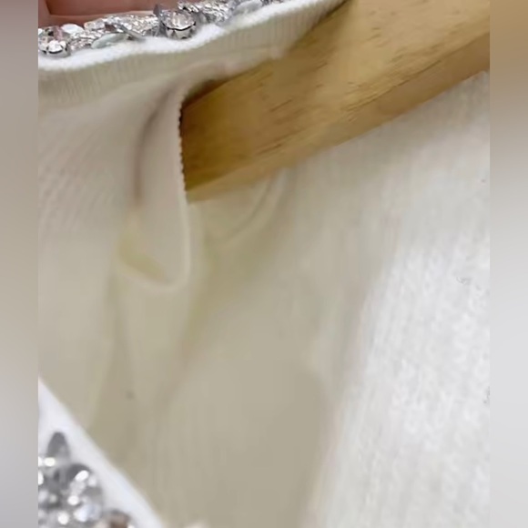 Self Portrait Embellished Soft Knit Cardigan in Cream - Picture 2 of 7